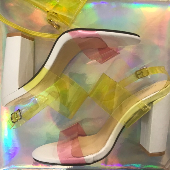 PVC Transparent Strap Chunky High Heels - Picture 1 of 7